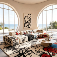 Canapé modulaire en tissu Teddy à motifs graffiti, canapé moderne créatif en forme de L pour salon