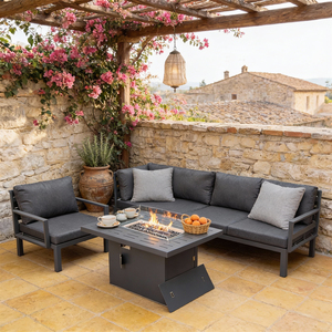 Ensemble de conversation d'extérieur avec table foyer, <span class=keywords><strong>5</strong></span> pièces, sièges modulaires en aluminium, couleurs personnalisables pour jardin et cour arrière - Product Image 1