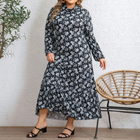 Robe longue tricotée à imprimé floral pour femme grande taille, col montant, manches longues, coupe droite, style élégant et discret, tenue décontractée
