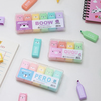 Marcadores de texto personalizados con logotipo, 4/5/6 colores, mini, kawaii, de doble punta, con forma de dibujos animados, para estudiantes