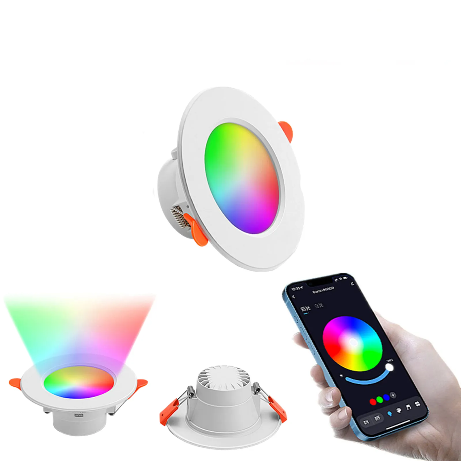 LED 통 밝기 조절이 가능한 AC85-265V 10W 15W 지능형 낙서 제어 음성 APP RGB 풀 컬러 스마트 천장 매입형 통