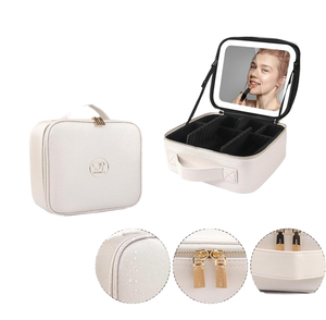 Gran capacidad de moda portátil artista almacenamiento maquillaje bolsa espejo luz cierre abierto viaje cosmético tren caso organizador - Product Image 2