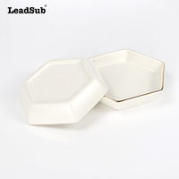 Plateau de présentation de bijoux en céramique hexagonal de 4,5 pouces, vierge pour sublimation, personnalisable, avec bord doré