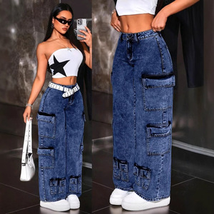 Jeans <span class=keywords><strong>Cargo</strong></span> Casual da <span class=keywords><strong>Donna</strong></span> a Vita Alta, Multi-Tasche, in Denim, Asciugatura Rapida, Vestibilità Regolare, Vendita all'Ingrosso - Product Image 2