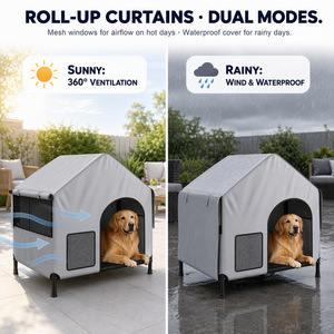 Casa Moderna para Perros de Exterior con Cama, Refugio Elevado para Mascotas con Paneles de Malla para Jardín - Product Image 4
