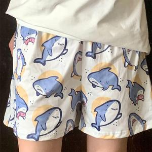 Pantaloncini pigiama stampati da squalo carini da donna con Design floreale completi con elastico in vita indumenti da notte traspiranti di grandi dimensioni - Product Image 1