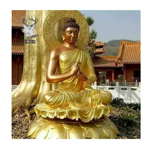 Estatua de Buda de tamaño real para decoración al aire libre, estatua de Metal de bronce, Color dorado sentado, estatua de bronce religioso