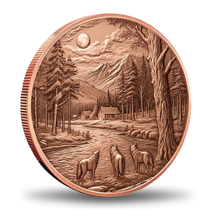 Kupfermünze Wolfpack Mondlicht Flusshütte Berg 1 oz 999 Feinguss Hochrelief 3D Wald Wildnis Sammlermünze aus Kupfer - Product Image 2