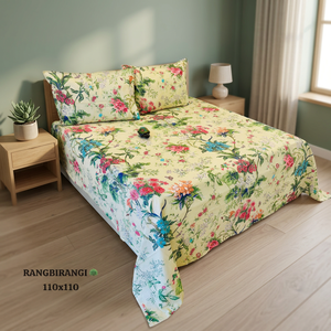 Parure de lit moderne Rangbirangi 100% coton, 110x110, rayures, broderie florale, drap et taies d'oreiller, qualité A, 400TC - Product Image 3