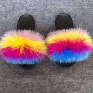 2020 Factory wholesale fur slides women red racoon real fox fur bedroom mule slippers sandals - Product Image 4