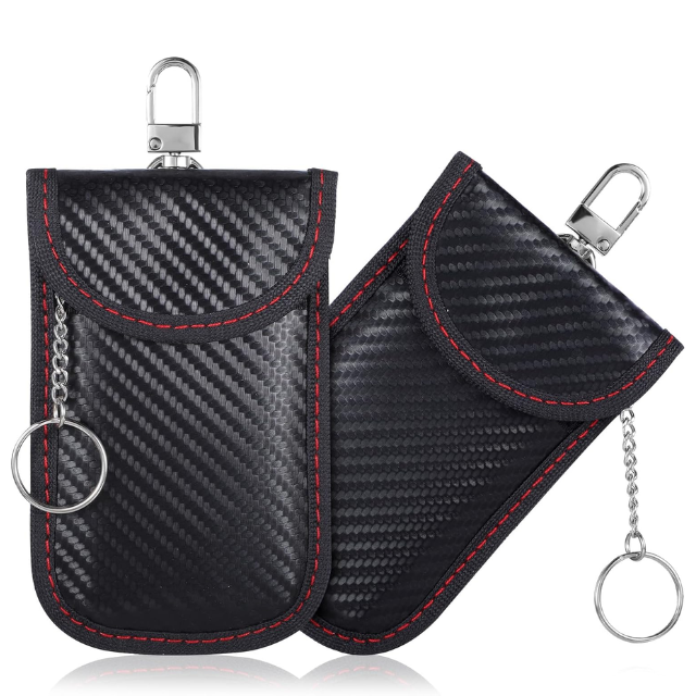 Anti-theft Pouch Anti-Hacking Case PU Carbon Fiber Signal Blocker Case Car RFID Signal Blocking Faraday Bag for Key Fob