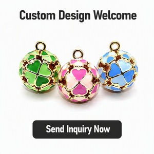 Llavero esférico hueco de la suerte con diseño japonés de trébol de cuatro hojas y campana Suzu esmaltada, chapado en oro y calado, <span class=keywords><strong>para</strong></span> bolso o teléfono - Product Image 6