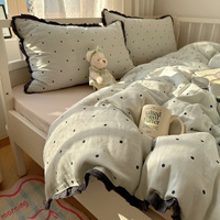 Parure de lit populaire en polyester ultra doux à motif floral, taille King, avec housse de couette à volants et dentelle