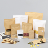 Emballage en papier kraft refermable personnalisé avec fenêtre, sachet debout, sac en papier kraft biodégradable