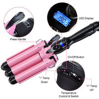 Resuxi KJ09 Fer à boucler électrique en céramique à 3 barils rose avec écran LCD pour ondulations profondes, marque privée pour femmes