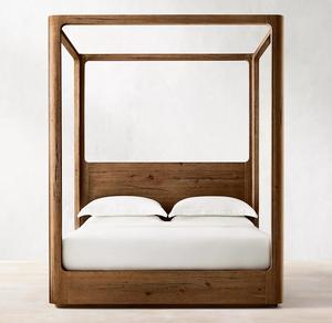 Cama Doble Elevada de Madera Maciza Estilo Rústico Americano para Dormitorio Principal, Hotel o Villa, Personalizable - Product Image 5