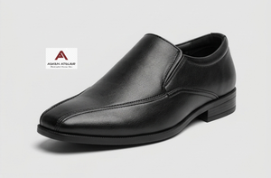 Chaussures habillées noires en cuir véritable pour hommes, à enfiler, avec bout pointu élégant, idéales pour le bureau et toutes les saisons - Product Image 2