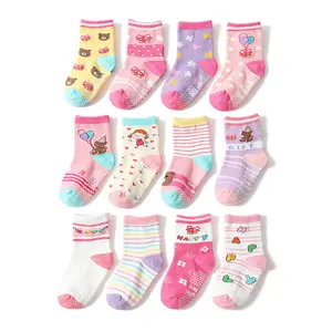 Fashion Children's Grip Toddler Custom Design Logo OEM Summer Color Socks Boys Mid-tube Kids Socks Inside Cute Girls Baby Socks