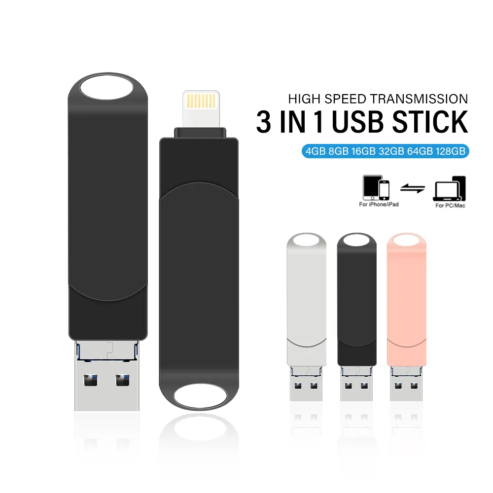 Otg thumb drive usb 3.0 flash drive Pendrive 128GB u disco 256GB 3 in 1 Memory Stick per iPhone PC cle usb flashdrive