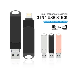 Unidades flash OTG USB 3,0 flash drive Pendrive 128GB u Disco 256GB 3 en 1 Memory Stick Para iPhone PC CLE USB FlashDrive