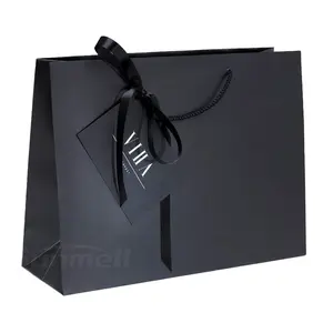 Bolsas de papel para embalaje de ropa, embalaje de ropa de lujo personalizado, color negro, lo más popular en París