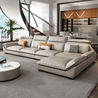 Ensemble de canapés pour salon, style italien, pour un minimalisme pur, 3 places, marron, en forme de L, canapé moderne de luxe en cuir véritable