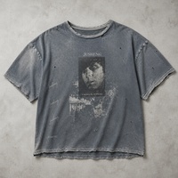 T-shirt surdimensionné pour homme avec motif lettres, effet vieilli, troué, délavé, personnalisé