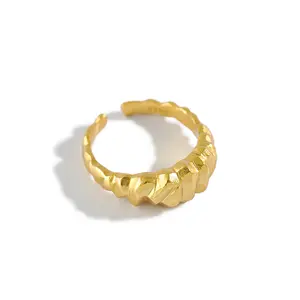 Fashion Irregular Section Wave 18k Gold Color Ring Wood Cut Opening Ring For Women Jewelry