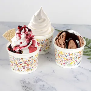 Одноразовая бумага для печати логотипа на заказ, чашка для замороженного йогурта, бумажная чашка для мороженого, 16 унций