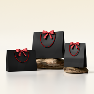 Sac de shopping en carton d'art rose de luxe imprimé sur mesure avec poignée en ruban, logo personnalisé, sac cadeau élégant - Product Image 2