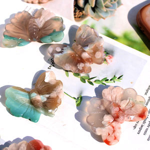 Ukiran Tangan Batu Akik Bunga Hijau Alami Batu Penyembuhan Kupu-kupu Ukiran untuk Ornamen - Product Image 6