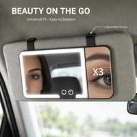 Miroir de courtoisie avec éclairage, miroir de maquillage pour voiture, grossissement 3X, capteur tactile, rechargeable, miroir cosmétique pour pare-soleil, vente en gros