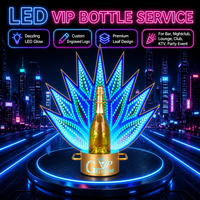 Nouveau Présentoir LED VIP pour Bouteilles de Champagne et Vodka, avec Base Dorée et Décor Feuille d'Agave, pour Service de Bar et Club