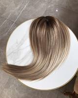 Postizo de Cabello Humano Remy Virgen Ruso Europeo Rubio Cenizo con Reflejos, Topper de Encaje Cerrado con Trama Trasera para Mujeres Blancas