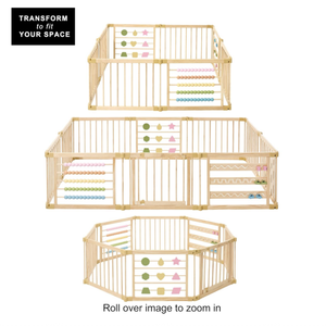 Parc de jeu extérieur en bois coloré pour bébés et tout-petits, clôture de jeu pour enfants avec jouets - Product Image 2