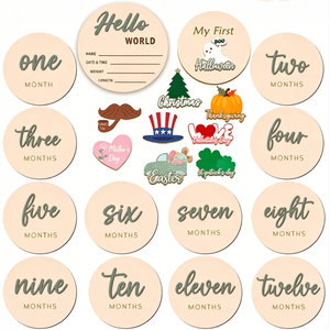 Pafu En gros Panneau d'annonce de naissance en bois haut de gamme pour cadeaux de baby shower et décoration de chambre d'enfant, Disque de jalons de développement 'Bonjour le monde' - Product Image 3