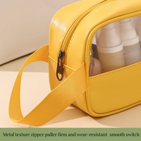 Vente en gros de trousses de maquillage en PVC transparent rose imperméables avec poignée, étiquette privée, grande capacité, sac de maquillage translucide en PU