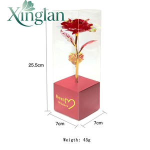 ดอกกุหลาบประดิษฐ์รุ่นใหม่ พร้อมไฟ LED ประดับทองคำ 24k  แบบกล่อง PVC ของขวัญวันวาเลนไทน์ วันแม่ - Product Image 1
