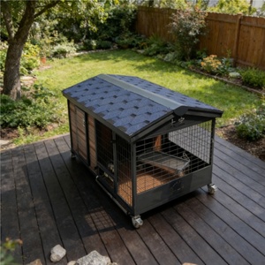 Maison pour animaux de compagnie pliable Zhengda, imperméable, facile à nettoyer, avec toit <span class=keywords><strong>en</strong></span> bois et acier inoxydable, fermeture à levier, motif rayé, style moderne - Product Image 5