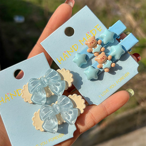 Jiamu estilo coreano Ins 2 unids/set serie Azul oso corazón lindo pinzas para el cabello accesorios para niñas niños dibujos animados al por mayor - Product Image 4