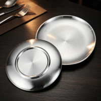 Plateau de service rond en acier inoxydable 304 de qualité professionnelle FLEY, doré ou argenté, antirouille, pour barbecue, idéal pour les hôtels et l'usage quotidien.