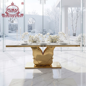 Muebles FUMAI, Mesa Moderna para Hotel con Tapa de MDF, Base de Metal Dorado, Diseño Contemporáneo para Bodas y Eventos - Product Image 1