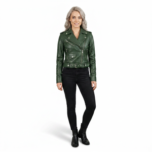 Unisex Winter Woolen Genuine Leather <b>Cow</b> Skin Vintage Bomber Jacket Asymmetrical Zipper Belted Waist Premium OEM ODM Wholesale - Product Image 1