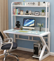 Bureau d'écriture pour la maison, moderne et minimaliste, bureau d'ordinateur en verre trempé avec étagère