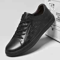 Chaussures plates de plein air tendances avec logo personnalisé en toile décontractée en cuir véritable baskets noires de course et de loisirs pour hommes sports