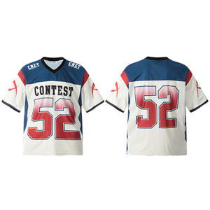 T-shirt unisexe vintage style sportif, col en V, manches courtes, jersey, tendance streetwear, ample, demi-manches, patchwork - Product Image 6