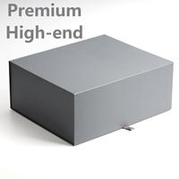 Boîte cadeau rigide pliable haut de gamme écologique avec fermeture magnétique, style livre gris, emballage et ruban
