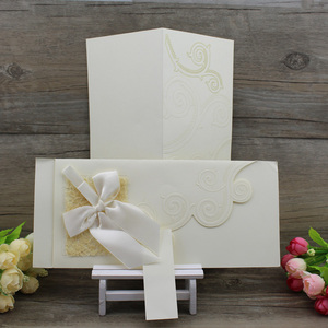 Bán Hot Luxury bìa cứng trống dập nổi lời mời đám cưới với kem Ribbon - Product Image 6