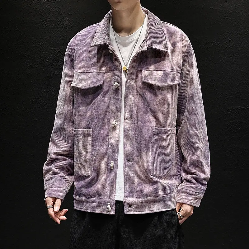 J&H Fashion 2021 fall-winter new vintage style corduroy single-breasted jacket tie dye coat men's loose personality top