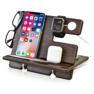 New Design Water Proof Multi Functional Solid Wood Phone Docking Station Ash Key Holder Phone Holder Wooden